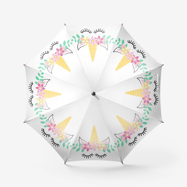 Зонт «Цветочный единорог с золотым рогом »