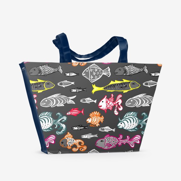 Пляжная сумка «Экзотические цветные рыбы на сером»