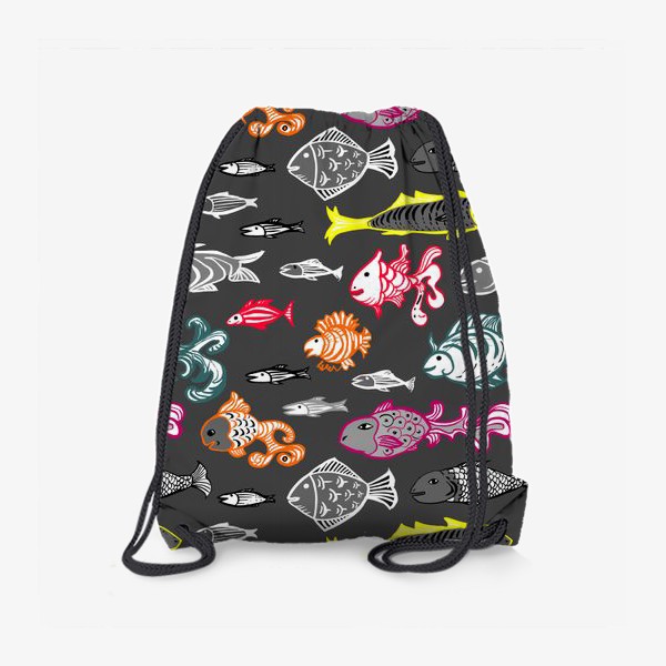 Рюкзак «Экзотические цветные рыбы на сером»