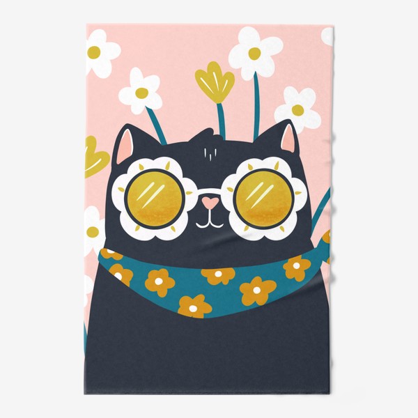 Полотенце «Кот в очках с цветами (абстракция)»