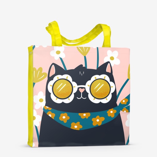 Сумка-шоппер «Кот в очках с цветами (абстракция)»