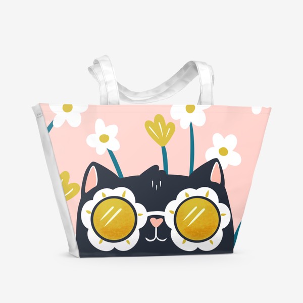 Пляжная сумка &laquo;Кот в очках с цветами (абстракция)&raquo;