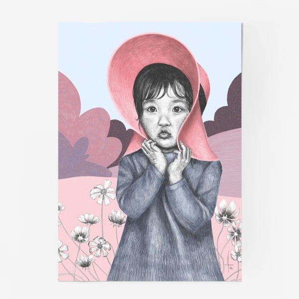 Постер «Девочка со шляпкой среди полевых цветов»
