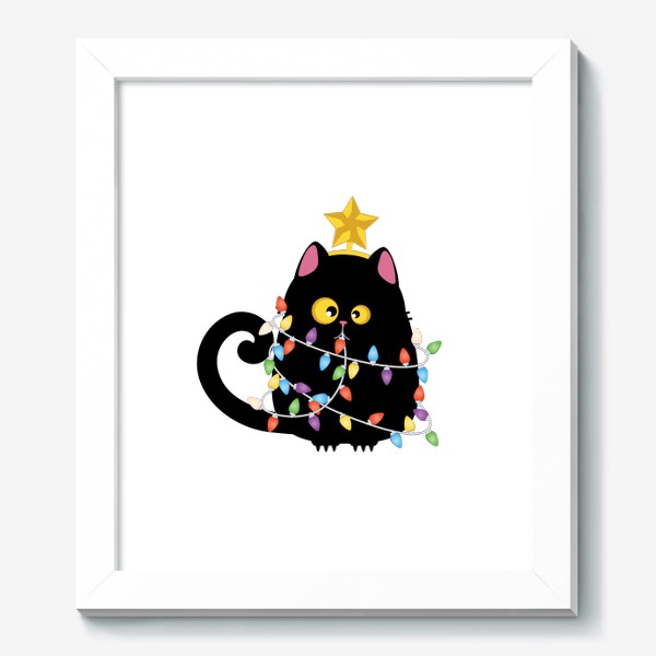 Картина «Черный кот с гирляндой»