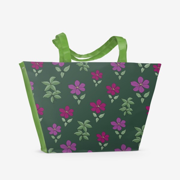 Пляжная сумка «Красные цветы на зеленом фоне»