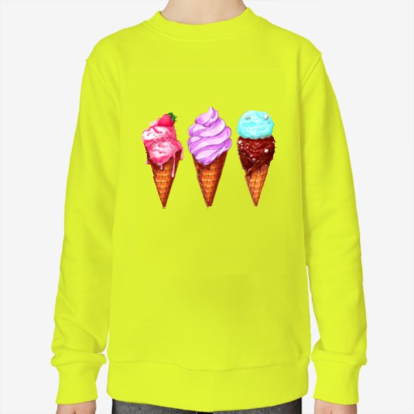 Свитшот «Три мороженки. Мороженое в рожках. Летнее настроение»