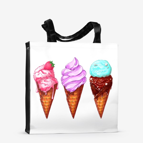 Сумка-шоппер «Три мороженки. Мороженое в рожках. Летнее настроение»