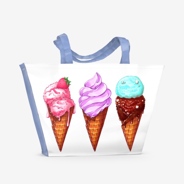 Пляжная сумка «Три мороженки. Мороженое в рожках. Летнее настроение»
