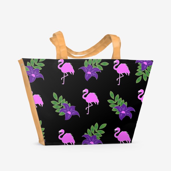 Пляжная сумка «Розовый фламинго на темном фоне»