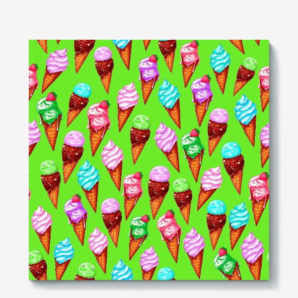 Холст «Мороженое на салатовом фоне. Мороженки в рожках»