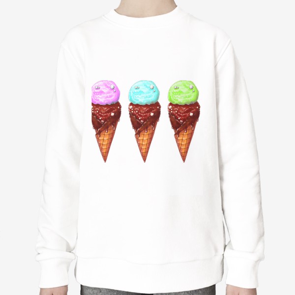 Свитшот «Мороженое в рожках. Три мороженки. Летнее настроение »