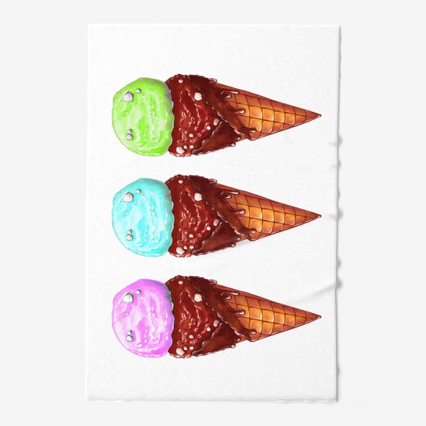 Полотенце «Мороженое в рожках. Три мороженки. Летнее настроение »