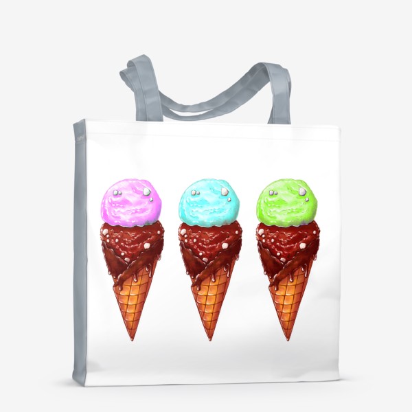 Сумка-шоппер «Мороженое в рожках. Три мороженки. Летнее настроение »