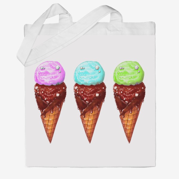 Сумка хб «Мороженое в рожках. Три мороженки. Летнее настроение »