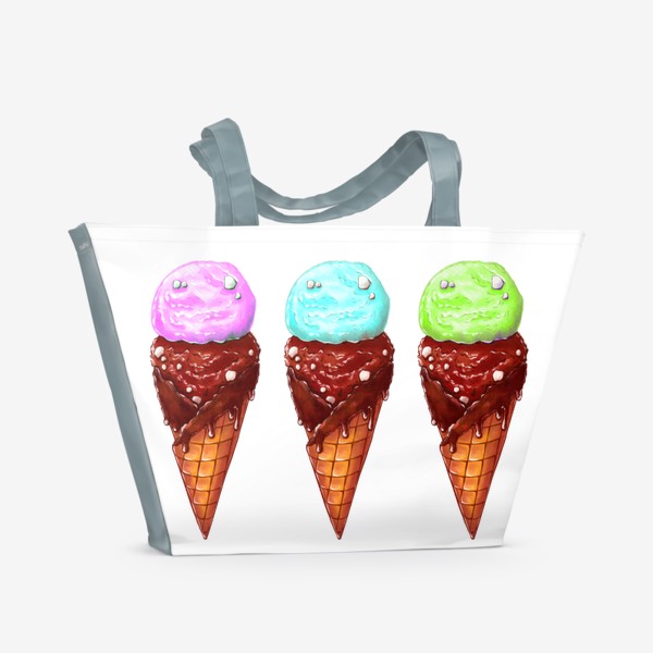 Пляжная сумка «Мороженое в рожках. Три мороженки. Летнее настроение »
