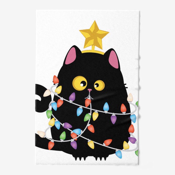 Полотенце «Черный кот с гирляндой»