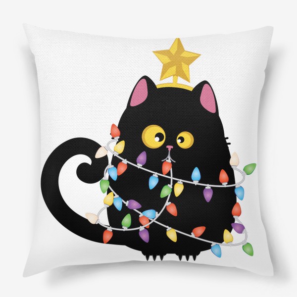 Подушка «Черный кот с гирляндой»