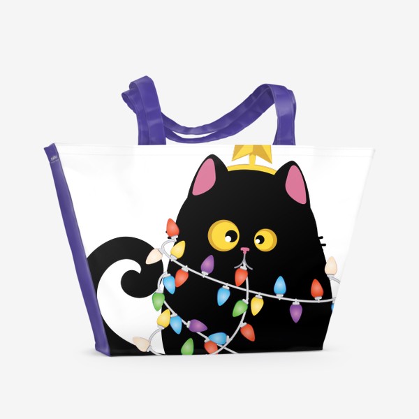 Пляжная сумка &laquo;Черный кот с гирляндой&raquo;