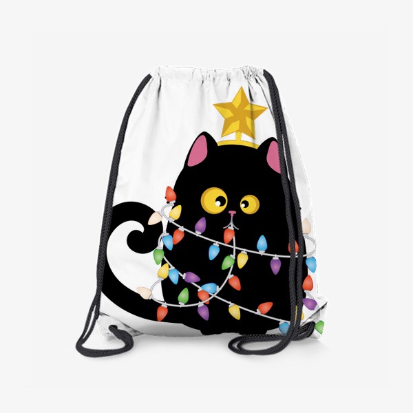 Рюкзак «Черный кот с гирляндой»