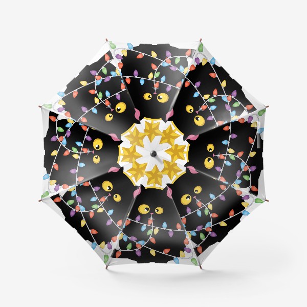 Зонт «Черный кот с гирляндой»
