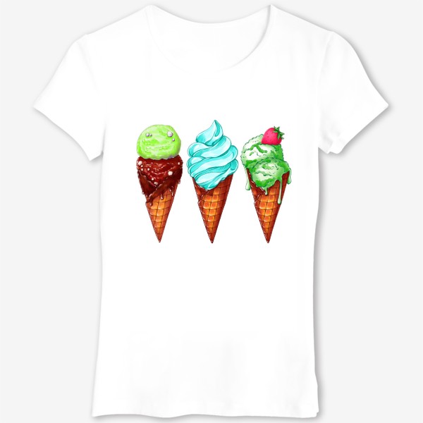 Футболка «Три зелёные мороженки. Мороженое в рожке. Летнее настроение»