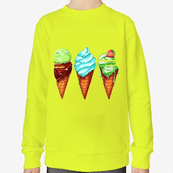 Свитшот «Три зелёные мороженки. Мороженое в рожке. Летнее настроение»