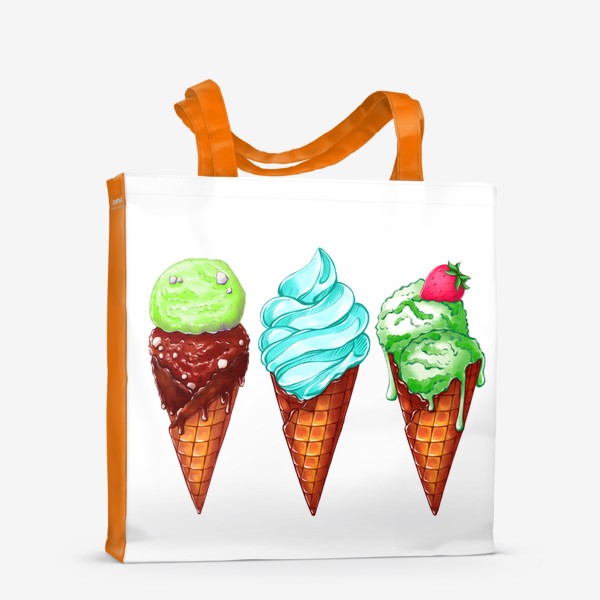Сумка-шоппер «Три зелёные мороженки. Мороженое в рожке. Летнее настроение»