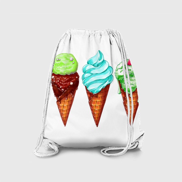 Рюкзак «Три зелёные мороженки. Мороженое в рожке. Летнее настроение»