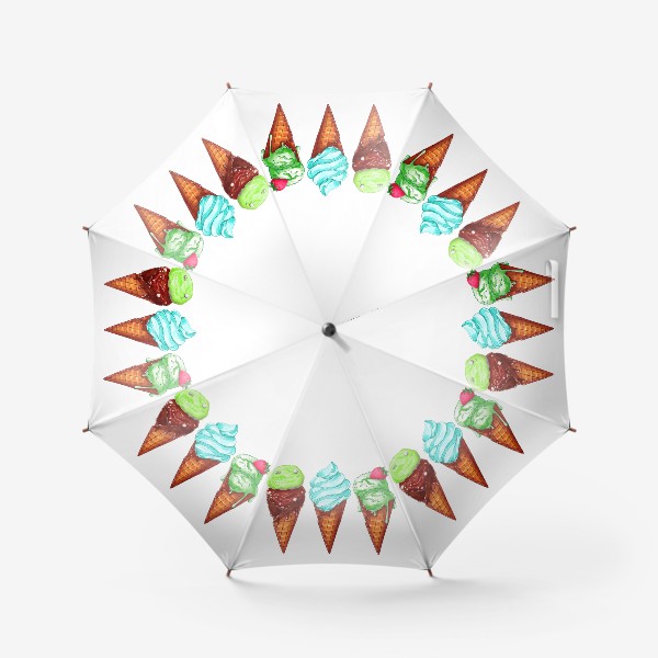 Зонт «Три зелёные мороженки. Мороженое в рожке. Летнее настроение»
