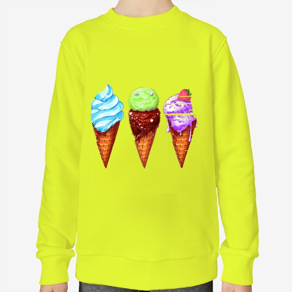 Свитшот «Мороженое в рожках. Летнее настроение. Цветные мороженки»