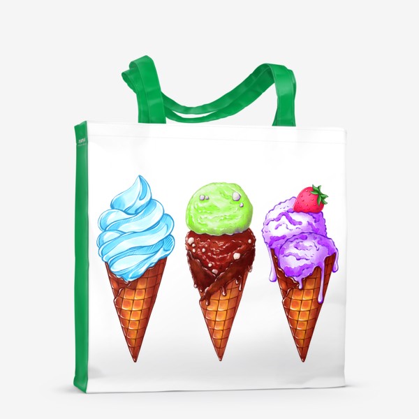 Сумка-шоппер «Мороженое в рожках. Летнее настроение. Цветные мороженки»