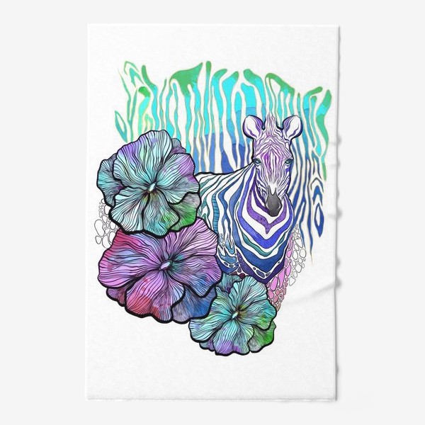 Полотенце «Зебра в цветах акварель»