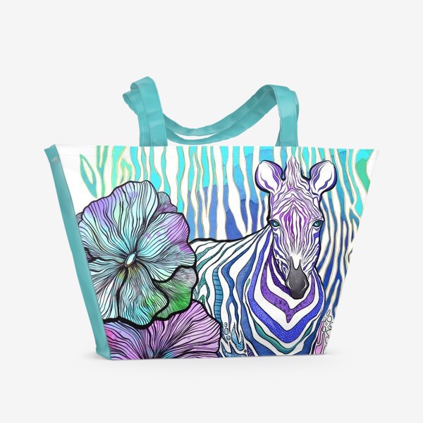 Пляжная сумка «Зебра в цветах акварель»