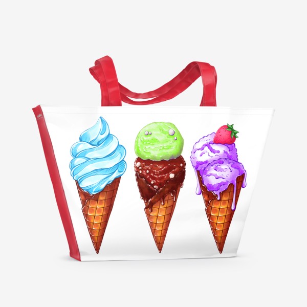 Пляжная сумка «Мороженое в рожках. Летнее настроение. Цветные мороженки»