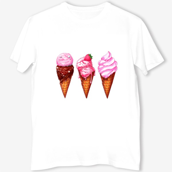 Футболка «Три розовые мороженки. Мороженое в рожках. Летнее настроение »