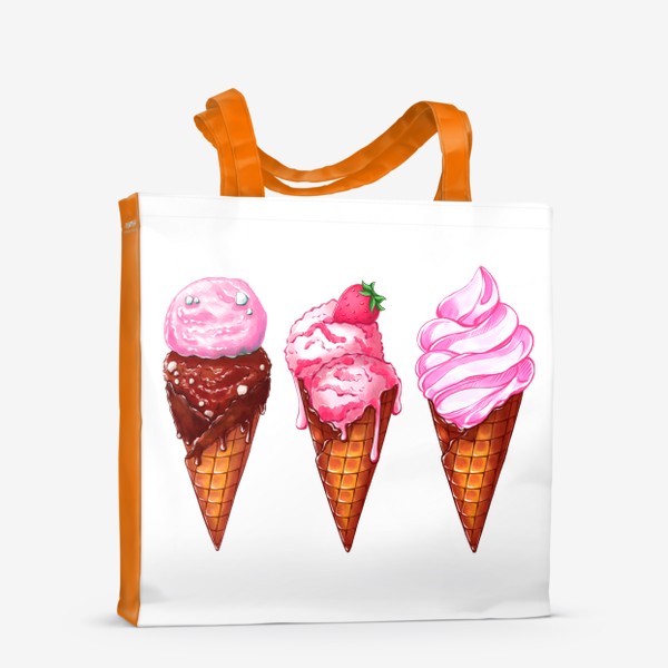 Сумка-шоппер «Три розовые мороженки. Мороженое в рожках. Летнее настроение »