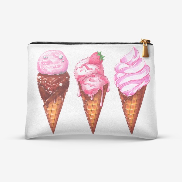 Косметичка «Три розовые мороженки. Мороженое в рожках. Летнее настроение »