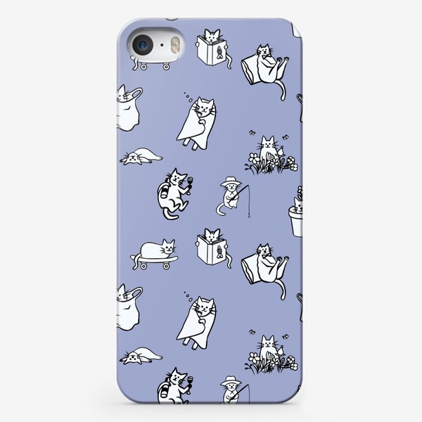 Чехол iPhone «Много котиков на голубом фоне»
