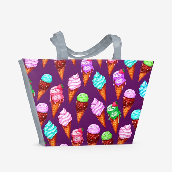 Пляжная сумка «Мороженое на фиолетовом фоне»