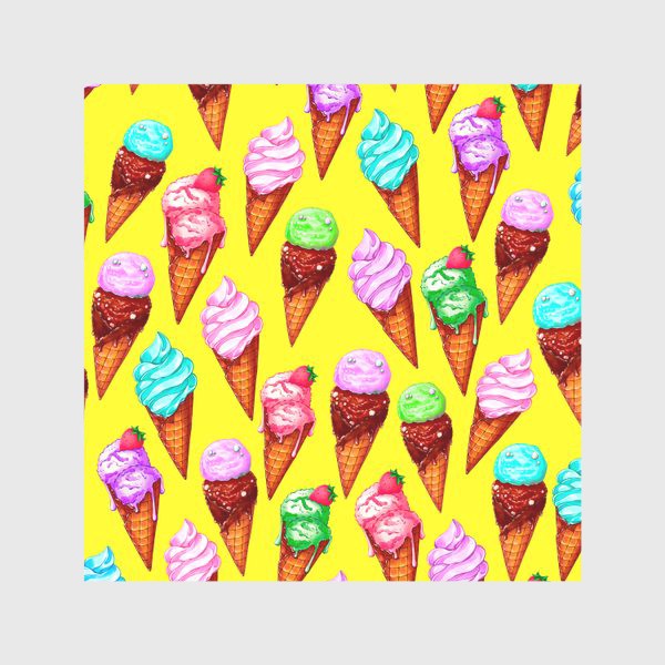 Скатерть «Мороженое на желтом фоне. Мороженки в рожках»