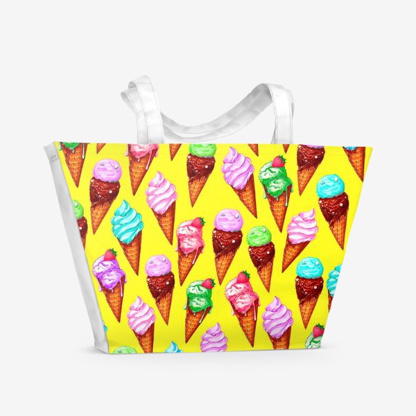 Пляжная сумка «Мороженое на желтом фоне. Мороженки в рожках»