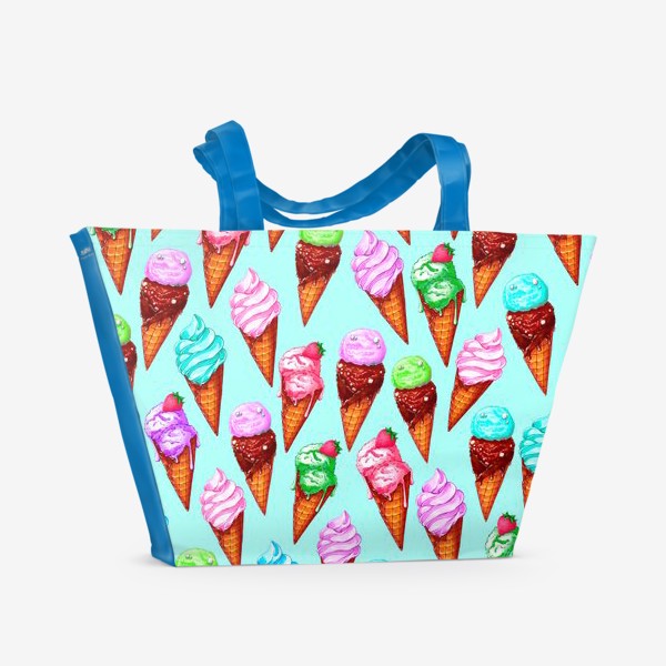 Пляжная сумка «Мороженое на мятном фоне. Мороженки в рожках»