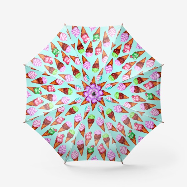 Зонт «Мороженое на мятном фоне. Мороженки в рожках»