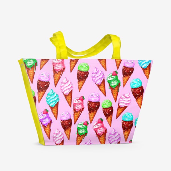 Пляжная сумка «Мороженое на розовом фоне. Мороженки в рожках»