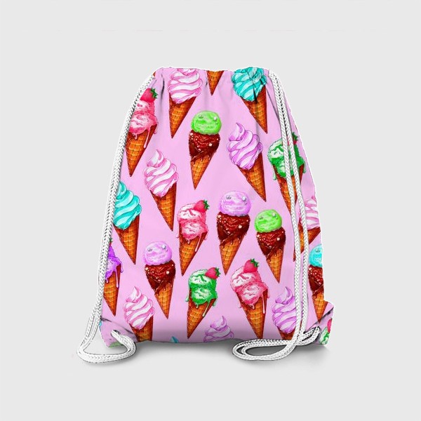 Рюкзак «Мороженое на розовом фоне. Мороженки в рожках»