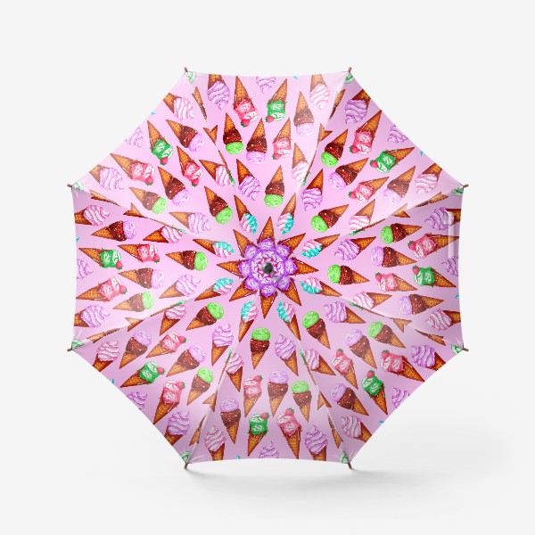 Зонт «Мороженое на розовом фоне. Мороженки в рожках»