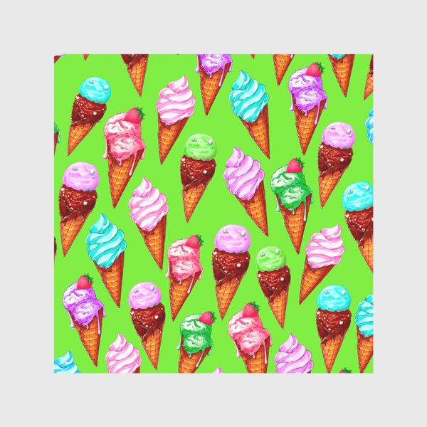 Скатерть «Мороженое на салатовом фоне. Мороженки в рожках»
