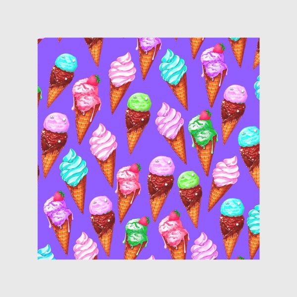Скатерть «Мороженое на сиреневом фоне. Мороженки в рожках»