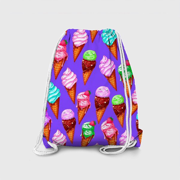 Рюкзак «Мороженое на сиреневом фоне. Мороженки в рожках»