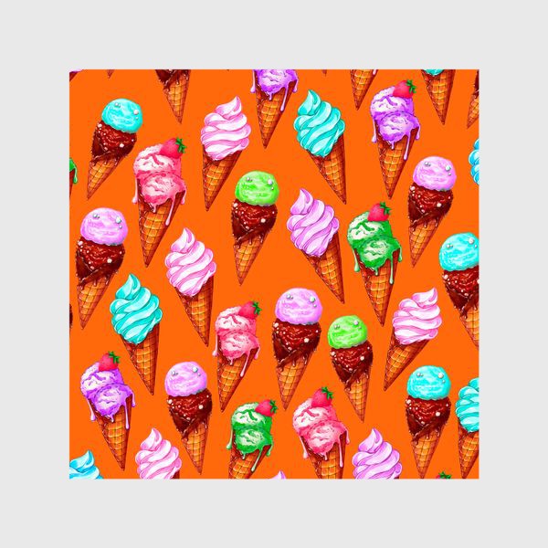 Шторы «Мороженое на оранжевом фоне. Мороженки в рожках»